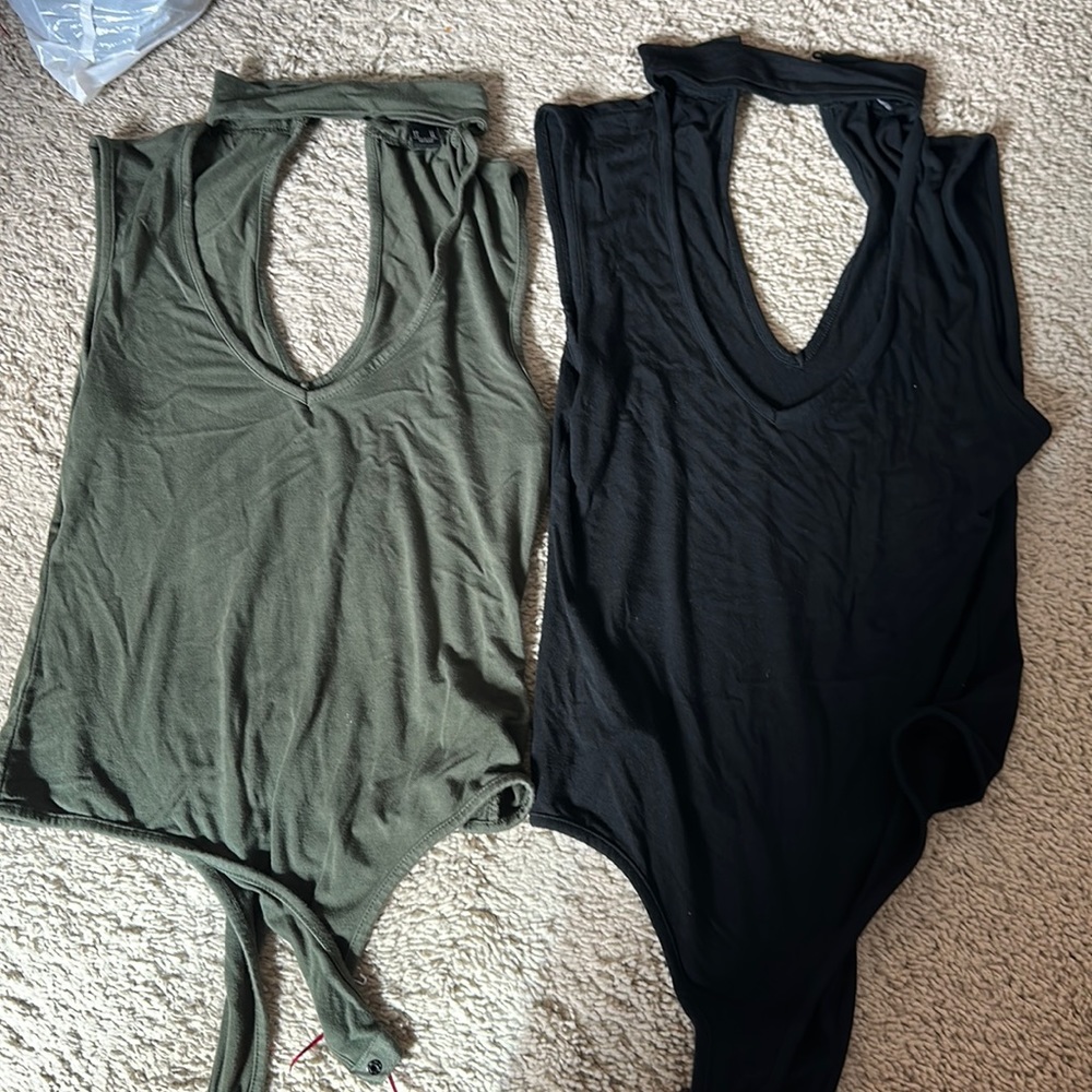 Never worn, bodysuits with choker neck and v cut neckline